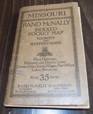 c1918 RAND McNALLY INDEXED POCKET MAP ~ Tourists and Shippers Guide ~ MISSOURI - Image 1 of 4
