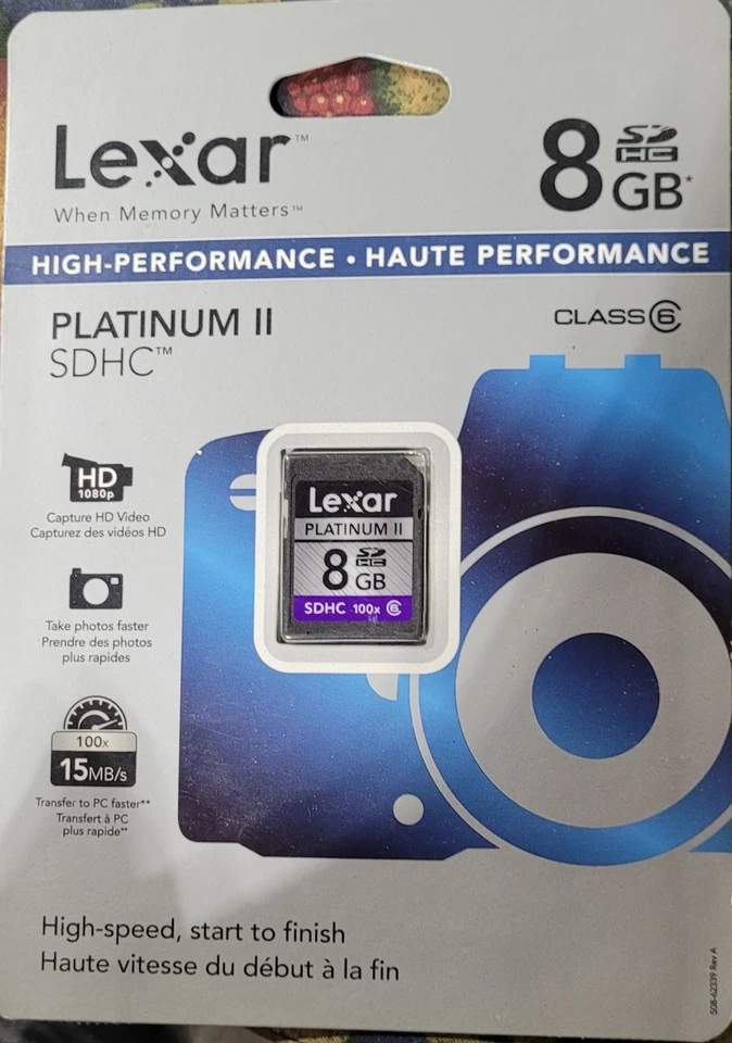 Lexar Platinum II 8GB Class 6 - SDHC Card - Retail - LSD8GBBSBNA100 - Image 1 of 1