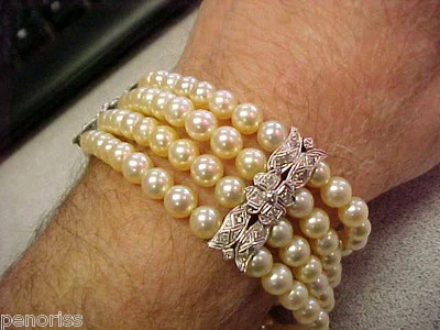 Antique 18k White Gold 4 Row Pearl & Diamond Bracelet 7.5 inch   Make Offer  - Image 1 of 4