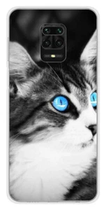 Coque en silicone imprimée compatible Xiaomi Redmi Note 9 Pro Chat yeux bleu - Photo 1 sur 3
