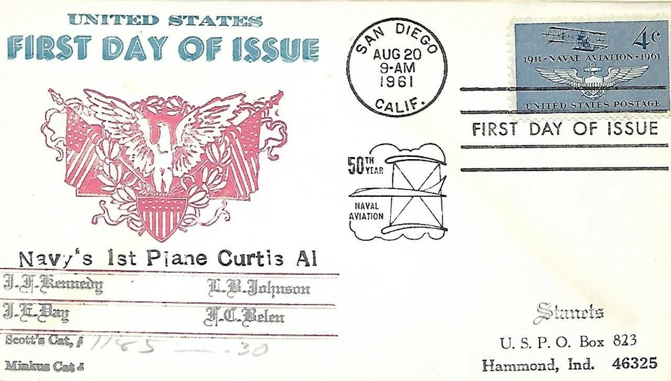 USA 1961 STANETS HOME MADE ONE OF A KIND FIRST DAY COVER, NAVYS FIRST PLANE  - Image 1 of 1