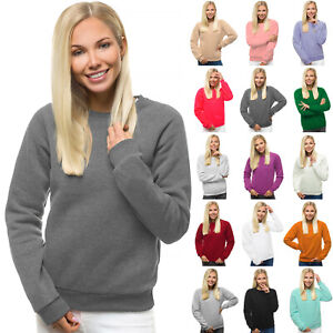 Sweatshirt Langarmshirt Pullover Pulli Basic Unifarben Classic Damen OZONEE 2103