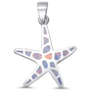 Lab Created White Opal Starfish .925 Sterling Silver Pendant - Picture 1 of 2