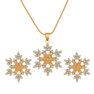 Snowflake Necklace Earrings Set Bridal Wedding Jewelry Decor Miss - Picture 1 of 12