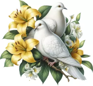 Doves Yellow Flower Vinyl Sticker Decal Birds Multi-purpouse Laptop Mug Bin Cup - Picture 1 of 3