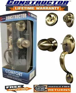 Juego de cerraduras de puerta de entrada con llave Constructor Comfort manija de perilla exterior bronce antiguo - Imagen 1 de 5