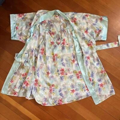 Conjunto de bata y braguita floral azul Morgan Taylor vintage años 90, talla pequeña Foto 1 de 4