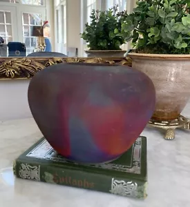 "Florero de cerámica Raku vintage de Leslie Mitchell 6"" Dallas Texas dorado fuego y verde" - Imagen 1 de 13