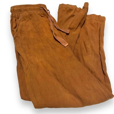 Pantalones de lino Nude Lucy para mujer pequeños marrón cintura elástica Foto 1 de 4