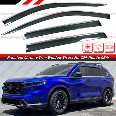 FOR 2023-2024 HONDA CR-V CRV PREMIUM CHROME TRIM WINDOW VISOR RAIN GUARD W/ CLIP - Image 1 of 4