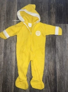Vintage Footed Mittens Yellow Retro 70s Sleeper One Piece Footed Hood Baby 9/18m - Picture 1 of 2