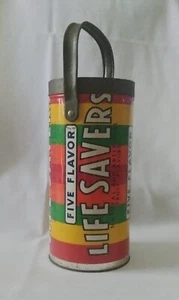 Contenedor de transporte LIFE SAVERS litografiado en hojalata de colección raro con mango TODO metal - Imagen 1 de 9