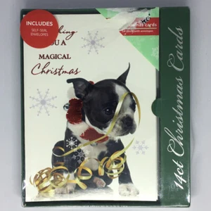 Holiday Cards w/Envelopes Boxed 14-Count Puppy Ribbons Cute Merry Christmas NEW! - Picture 1 of 16