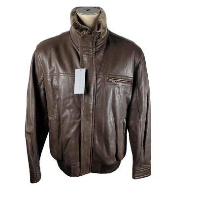 Marc New York NUCKY Brown Leather Bomber Jacket Coat w/Shearling Collar XXL 2XL - Image 1 of 4