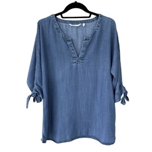 Soft Surroundings Women Top Cold Shoulder Split Neck Casual Blue Size S - Picture 1 of 10