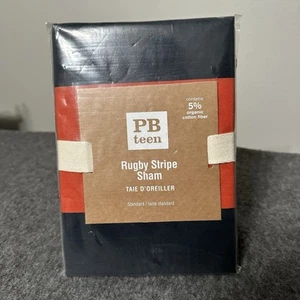 $39 POTTERY BARN PB TEEN Algodón Orgánico Rugby Rayas Falso Azul Marino Naranja (1) - Imagen 1 de 3