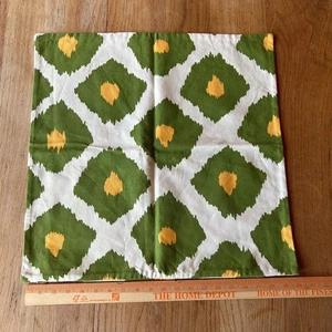 Pottery Barn 20” x 20" Pillow Cover Ikat Green & Yellow Cotton MCM Zipper - Picture 1 of 3