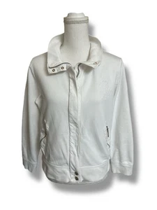 Lauren Ralph Lauren Women's L Petite White 100% Cotton Full Zip Knit Jacket Gold - Picture 1 of 10