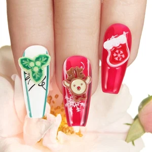 1 Set Christmas Nail Tips: Festive Press-On Nails - Full-Cover Snowflake Santa - Picture 1 of 12