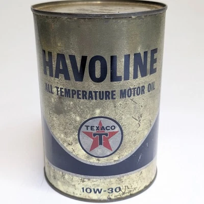 Lata de aceite Texaco Havoline de metal completa 10W-30 HD motor cuarto de galón metal logotipo de gasolinera Foto 1 de 4