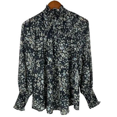 Blusa Boss Hugo Boss Denada Cuello Alto Volantes Floral Manga Larga Para Mujer EE. UU. 2 Foto 1 de 4