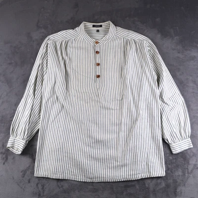 J. Peterman Poet Shirt Men's Large L Hickory Stripe Band Collar Cotton - Image 1 of 4