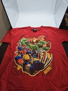 Vintage Marvel T Shirt Youth Large Red Mad Engine Wolverine Spiderman Boys Y2K - Picture 1 of 5