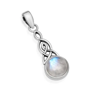 Regenbogen Mondstein Edelstein 925 Sterling Silber Triquetra Keltischer Knoten Anhänger - Bild 1 von 7