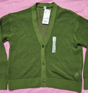 Uniqlo Womens Mesh Long Sleeve Short Cardigan Size S Green Button Up V-Neck - Picture 1 of 16