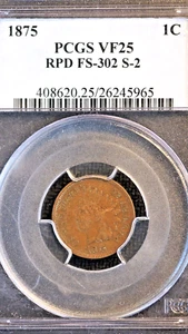 1875 Indian Cent PCGS VF25  S-2 , Rare Cherry Pickers - Picture 1 of 4