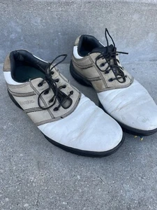 FootJoy Contour Series Golf Shoes 54364 Size 9 M Brown and White Saddle Spikes - Picture 1 of 6