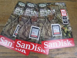 NEW SanDisk Ultra Plus SDHC UHS-I Card 32 GB Speed 80 MB/s Trail Cameras 3 lot - Picture 1 of 4