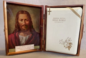 Holy Bible Memorial Edition Concordance KJV 1958 Teamsters Wooden Cedar Box - Foto 1 di 5