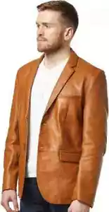 Men's Real Leather Blazer Genuine NEW Soft Lambskin TWO BUTTON Sport Coat Jacket - Picture 1 of 11