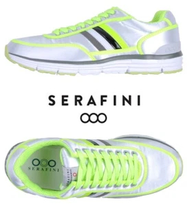 SNEAKERS SERAFINI PERFORMANCE NUOVE CON SCATOLA $198 UOMO ARGENTO/LIME. EU 44 / US 10 M - Foto 1 di 9