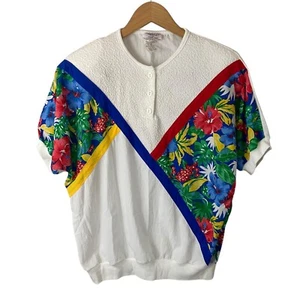 Cricket Lane Vintage 80s 90s Art To Wear Colorblock Top Retro Floral Kitschy 14 - Picture 1 of 8