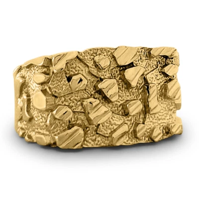 Solid 18K Yellow Gold Mens Nugget Ring Diamond Cut Heavy Wide Face, Size 5 - 15 - Image 1 of 4