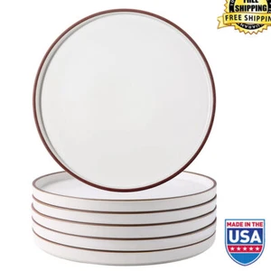 Dinner Plates Ceramic Flat Set 6 High Edge Modern Kitchen Dishwasher Safe White - Picture 1 of 24