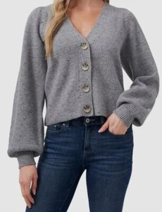 $80 Cece Women's Heather Gray V-Neck Cardigan Sweater Size Medium - Picture 1 of 2