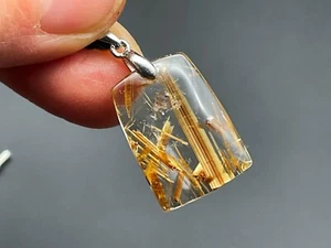 Colgante rectangular de cristal de cuarzo rutilado dorado joyería regalo E040318 - Imagen 1 de 7