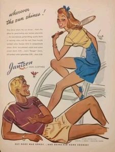 1944 Vintage, Jantzen Sun Clothes Print Ad Badminton Racket  - Picture 1 of 1