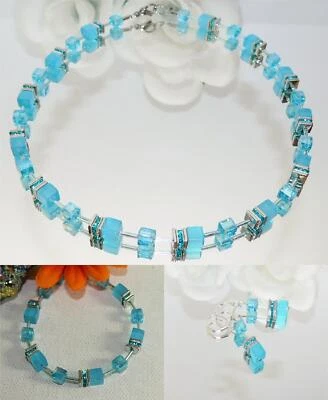 3er Schmuckset Würfel Cat Eye türkis aqua blau Kristall Glas Strass farbig 507h - Bild 1 von 4