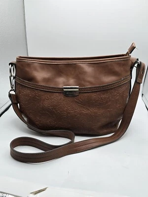 Bolso de Hombro Rosetti Country Marrón Tooled Diseño en Relieve Herrajes Plateados Foto 1 de 4