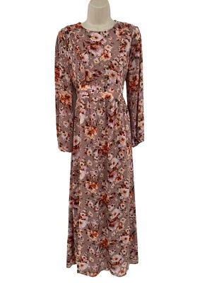 Orange Creek Dress Cottagecore Apron Pink Floral Chiffon Ruffle Maxi Summer S - Image 1 of 4