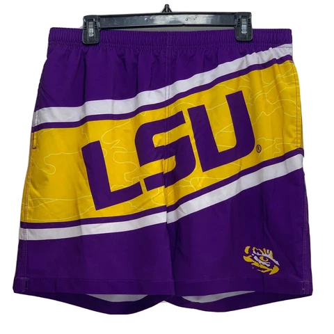 LSU Tigers Big Spell Out  Performance Swim Shorts Trunks Swimsuit Men’s L Cover