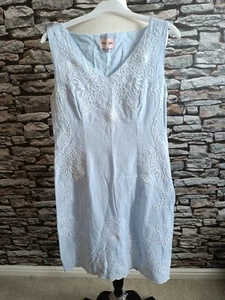 Phase Eight Shift Dress Baby Blue Embroidered Floral Pattern 100% Cotton Size 10 - Picture 1 of 12