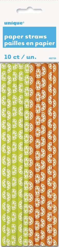Rebanada de cítricos bebida de verano 8" pajitas de papel desechables, 10 quilates, verde naranja Foto 1 de 1