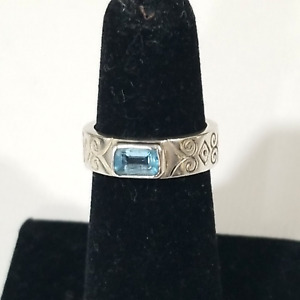 Brighton Sterling Silver 925 Blue Topaz Carved Flat Side Band Ring 925- Sz 5