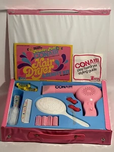 Vintage 1979 Batt. Oper. Powder Puff Conair Hair Dryer And Beauty Kit By Empire - Picture 1 of 22
