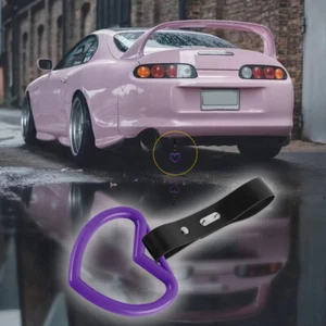 Purple Heart Shape JDM Ring Tsurikawa Subway Bus Car Handle Strap -Black PVC X1 - Picture 1 of 6